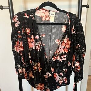 Daytrip Black and Pink Floral Blouse